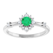 14K White Lab-Grown Emerald & 1/6 CTW Natural Diamond Halo-Style Ring
