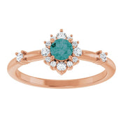 14K Rose Lab-Grown Alexandrite & 1/6 CTW Natural Diamond Halo-Style Ring