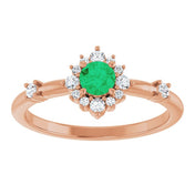 14K Rose Lab-Grown Emerald & 1/6 CTW Natural Diamond Halo-Style Ring