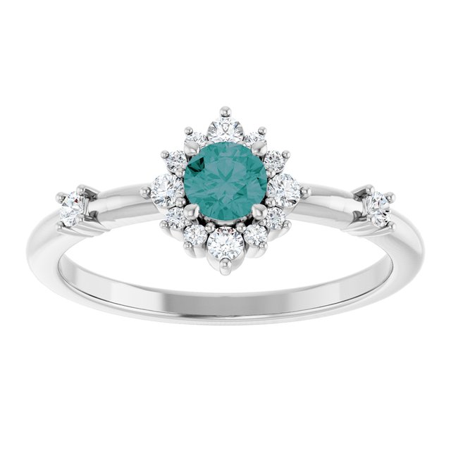 14K White Lab-Grown Alexandrite & 1/6 CTW Natural Diamond Halo-Style Ring