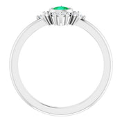 14K White Lab-Grown Emerald & 1/5 CTW Natural Diamond Ring