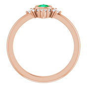 14K Rose Lab-Grown Emerald & 1/5 CTW Natural Diamond Ring