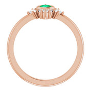 14K Rose Lab-Grown Emerald & 1/5 CTW Natural Diamond Ring