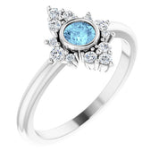 Sterling Silver Natural Aquamarine & 1/5 CTW Natural Diamond Ring