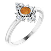 14K White Natural Citrine & 1/5 CTW Natural Diamond Ring