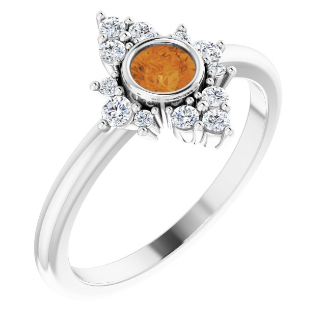 14K White Natural Citrine & 1/5 CTW Natural Diamond Ring