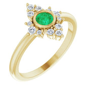 14K Yellow Lab-Grown Emerald & 1/5 CTW Natural Diamond Ring