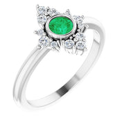 14K White Lab-Grown Emerald & 1/5 CTW Natural Diamond Ring