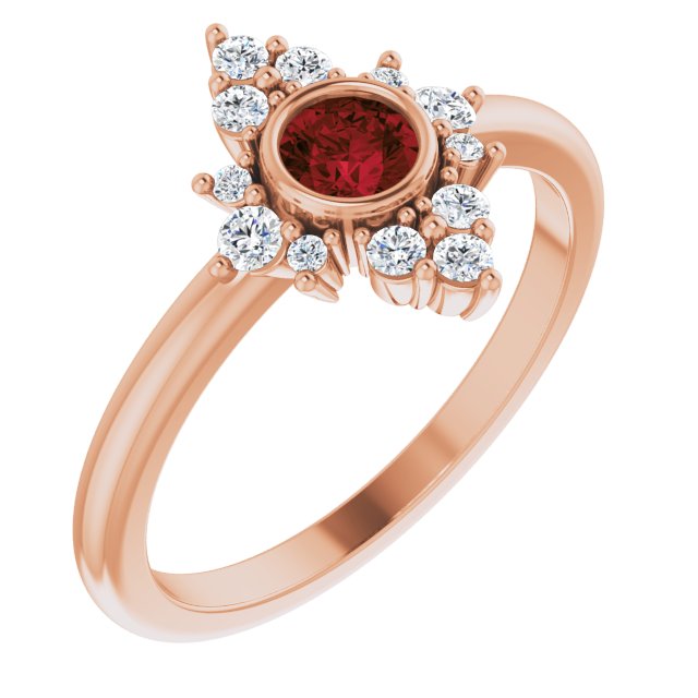 14K Rose Natural Mozambique Garnet & 1/5 CTW Natural Diamond Ring