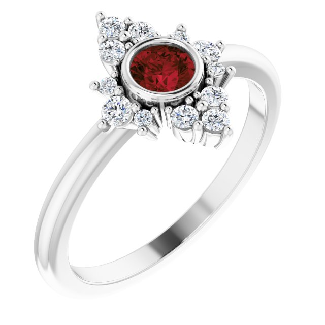 14K White Natural Mozambique Garnet & 1/5 CTW Natural Diamond Ring