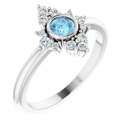 14K White Natural Aquamarine & 1/5 CTW Natural Diamond Ring