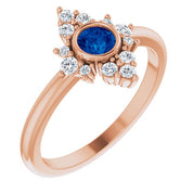 14K Rose Natural Blue Sapphire & 1/5 CTW Natural Diamond Ring