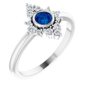 14K White Natural Blue Sapphire & 1/5 CTW Natural Diamond Ring
