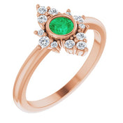 14K Rose Lab-Grown Emerald & 1/5 CTW Natural Diamond Ring