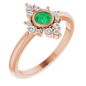 14K Rose Lab-Grown Emerald & 1/5 CTW Natural Diamond Ring