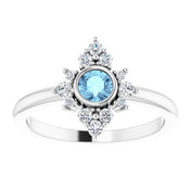 Sterling Silver Natural Aquamarine & 1/5 CTW Natural Diamond Ring
