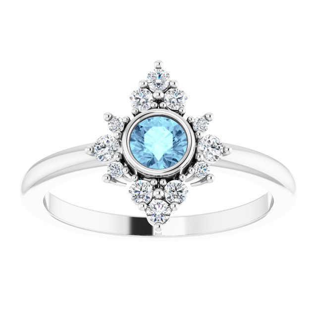 Sterling Silver Natural Aquamarine & 1/5 CTW Natural Diamond Ring