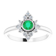 14K White Lab-Grown Emerald & 1/5 CTW Natural Diamond Ring