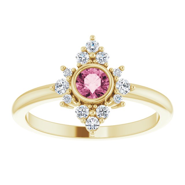 14K Yellow Natural Pink Tourmaline & 1/5 CTW Natural Diamond Ring