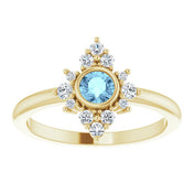 14K Yellow Natural Aquamarine & 1/5 CTW Natural Diamond Ring