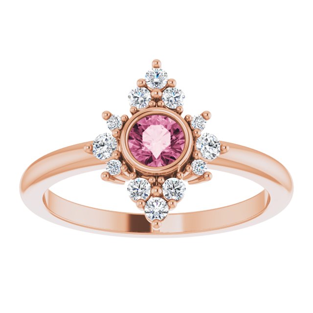 14K Rose Natural Pink Tourmaline & 1/5 CTW Natural Diamond Ring