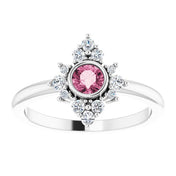 Sterling Silver Natural Pink Tourmaline & 1/5 CTW Natural Diamond Ring