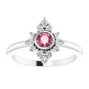 Sterling Silver Natural Pink Tourmaline & 1/5 CTW Natural Diamond Ring