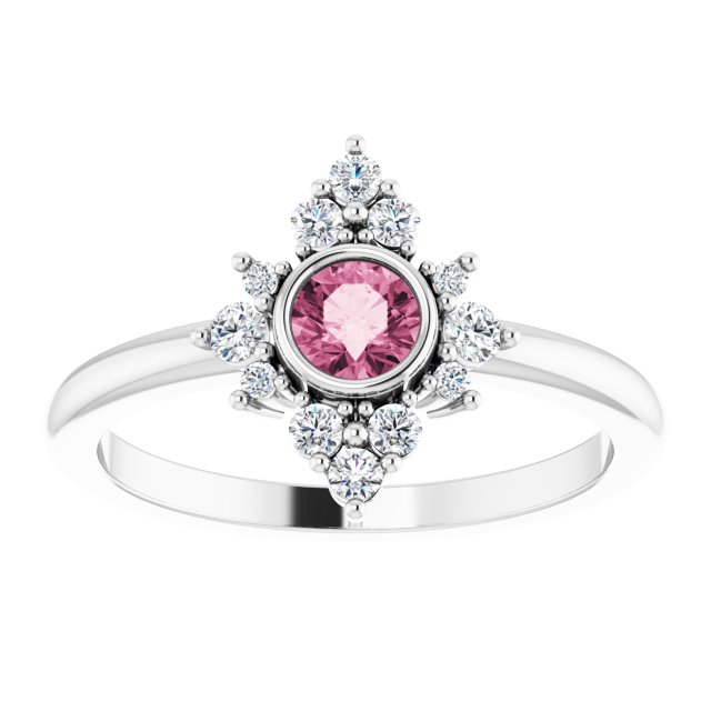 Sterling Silver Natural Pink Tourmaline & 1/5 CTW Natural Diamond Ring