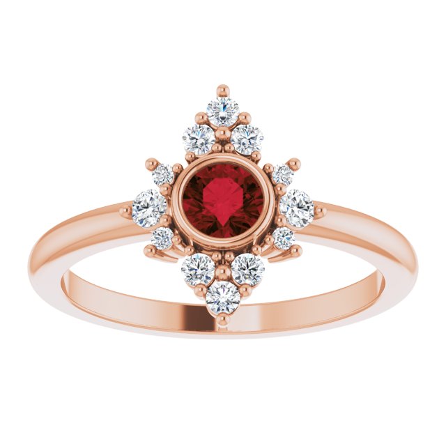 14K Rose Natural Mozambique Garnet & 1/5 CTW Natural Diamond Ring