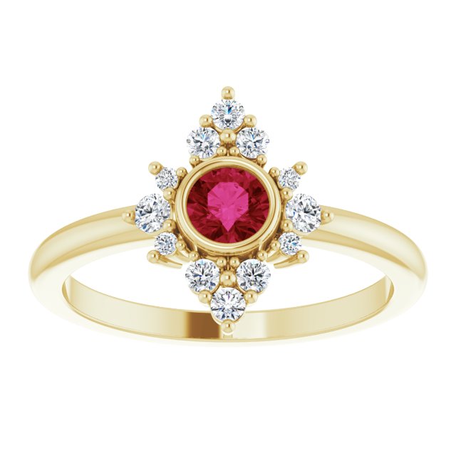 14K Yellow Natural Ruby & 1/5 CTW Natural Diamond Ring