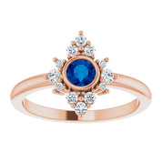 14K Rose Natural Blue Sapphire & 1/5 CTW Natural Diamond Ring