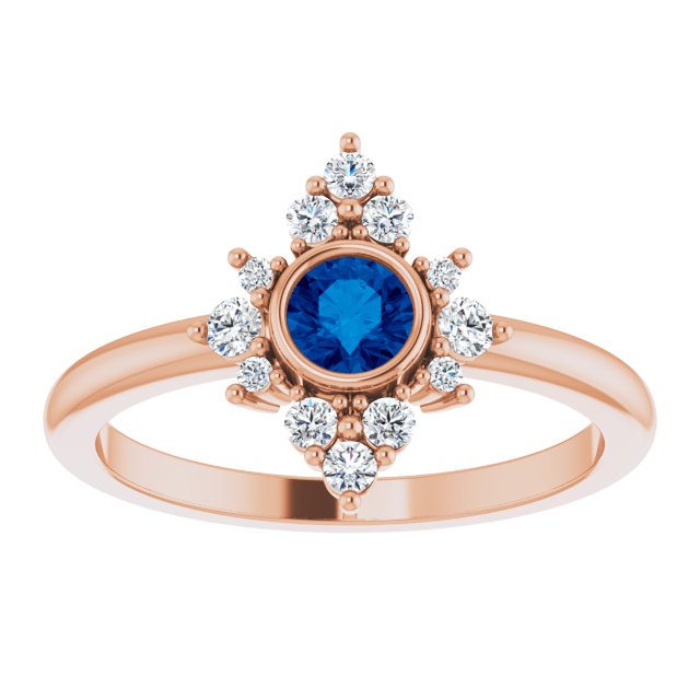 14K Rose Natural Blue Sapphire & 1/5 CTW Natural Diamond Ring