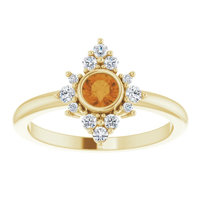 14K Yellow Natural Citrine & 1/5 CTW Natural Diamond Ring