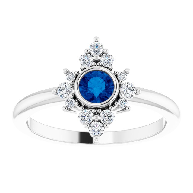 Platinum Natural Blue Sapphire & 1/5 CTW Natural Diamond Ring