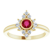 14K Yellow Lab-Grown Ruby & 1/5 CTW Natural Diamond Ring