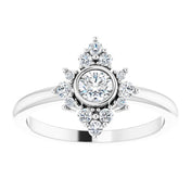 14K White Natural White Sapphire & 1/5 CTW Natural Diamond Ring