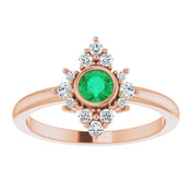 14K Rose Lab-Grown Emerald & 1/5 CTW Natural Diamond Ring