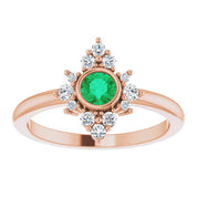 14K Rose Lab-Grown Emerald & 1/5 CTW Natural Diamond Ring