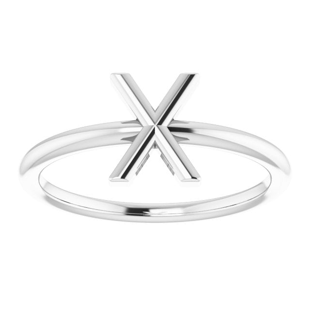 14K White Initial X Ring