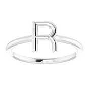 14K White Initial R Ring