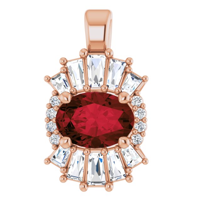 14K Rose Natural Mozambique Garnet & 1/3 CTW Natural Diamond Pendant