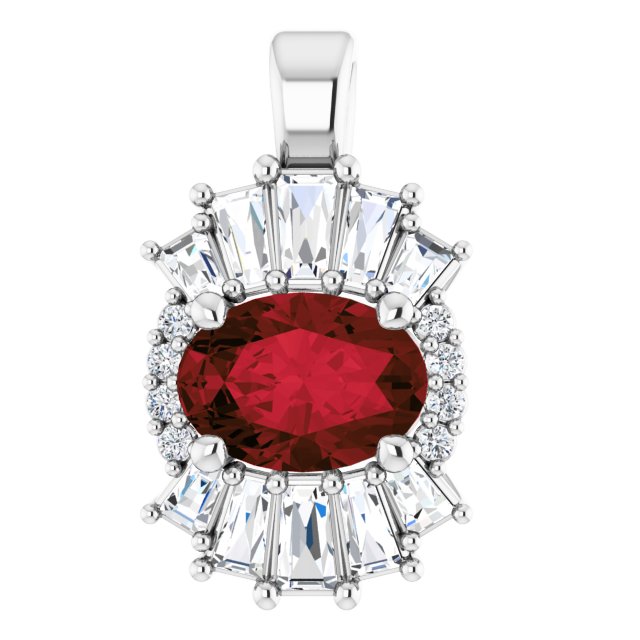 Sterling Silver Natural Mozambique Garnet & 1/3 CTW Natural Diamond Pendant
