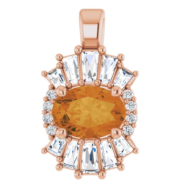 14K Rose Natural Citrine & 1/3 CTW Natural Diamond Pendant