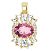 14K Yellow Natural Pink Tourmaline & 1/3 CTW Natural Diamond Pendant