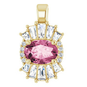 14K Yellow Natural Pink Tourmaline & 1/3 CTW Natural Diamond Pendant