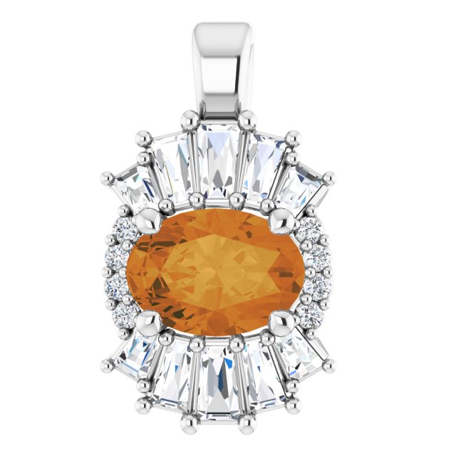 Sterling Silver Natural Citrine & 1/3 CTW Natural Diamond Pendant