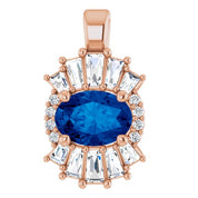 14K Rose Natural Blue Sapphire & 1/3 CTW Natural Diamond Pendant