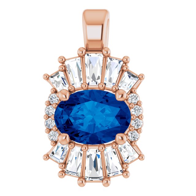 14K Rose Natural Blue Sapphire & 1/3 CTW Natural Diamond Pendant