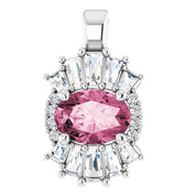14K White Natural Pink Tourmaline & 1/3 CTW Natural Diamond Pendant