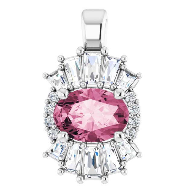 14K White Natural Pink Tourmaline & 1/3 CTW Natural Diamond Pendant